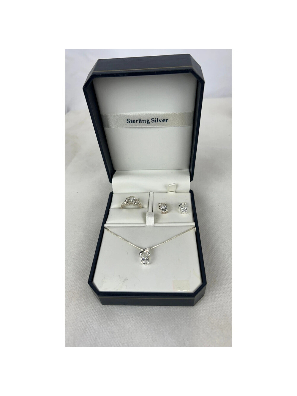 Sterling Silver Ring Earrings Necklace Jewelry Set 925